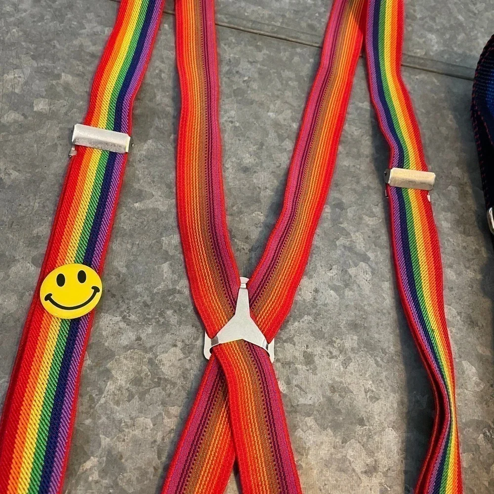 Rainbow Suspenders and Belt One Size Adjustable Vintage Retro 70s Smiley Face